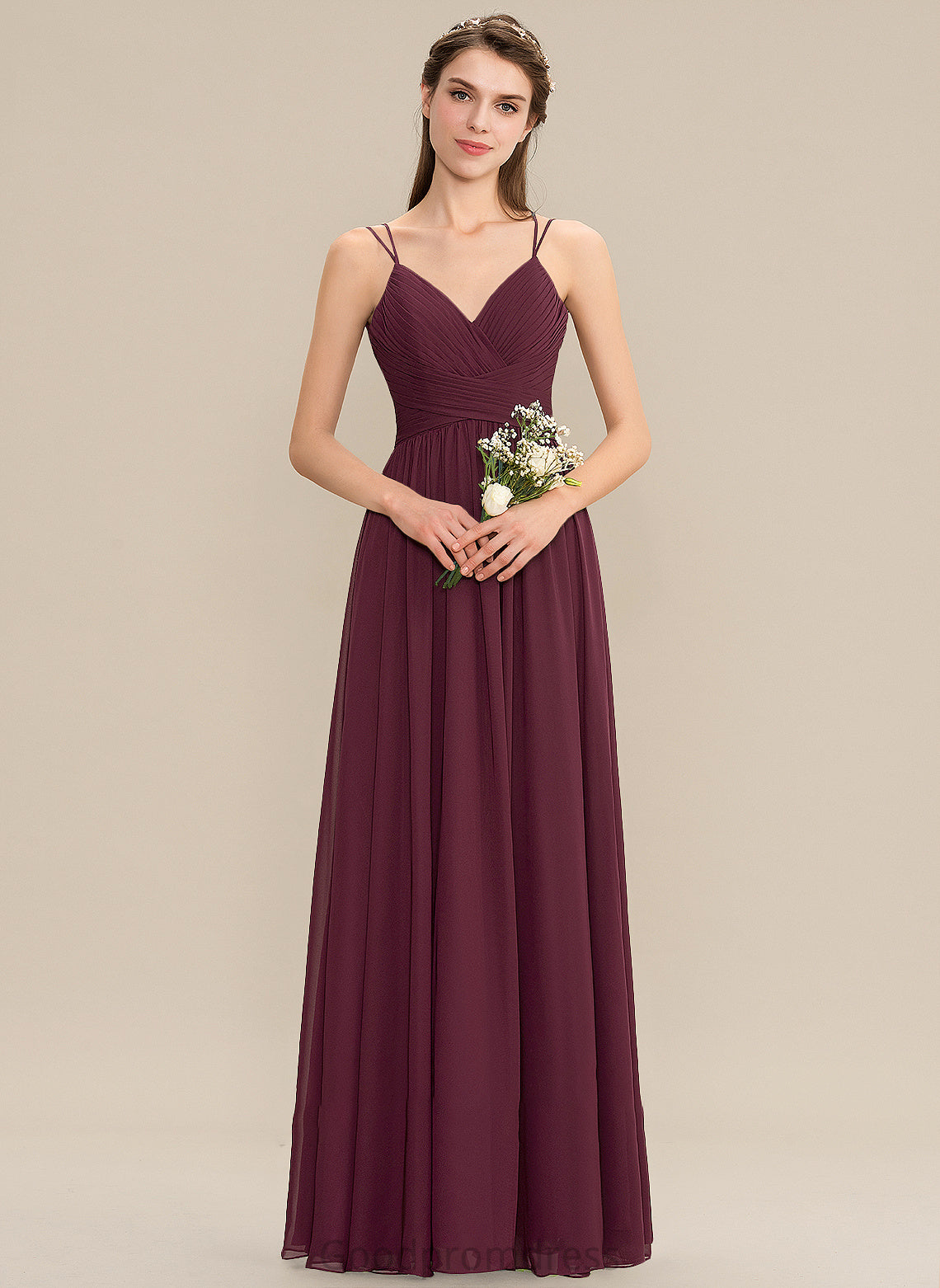 Lace With Prom Dresses A-Line V-neck Chiffon Floor-Length Ruffle Claudia
