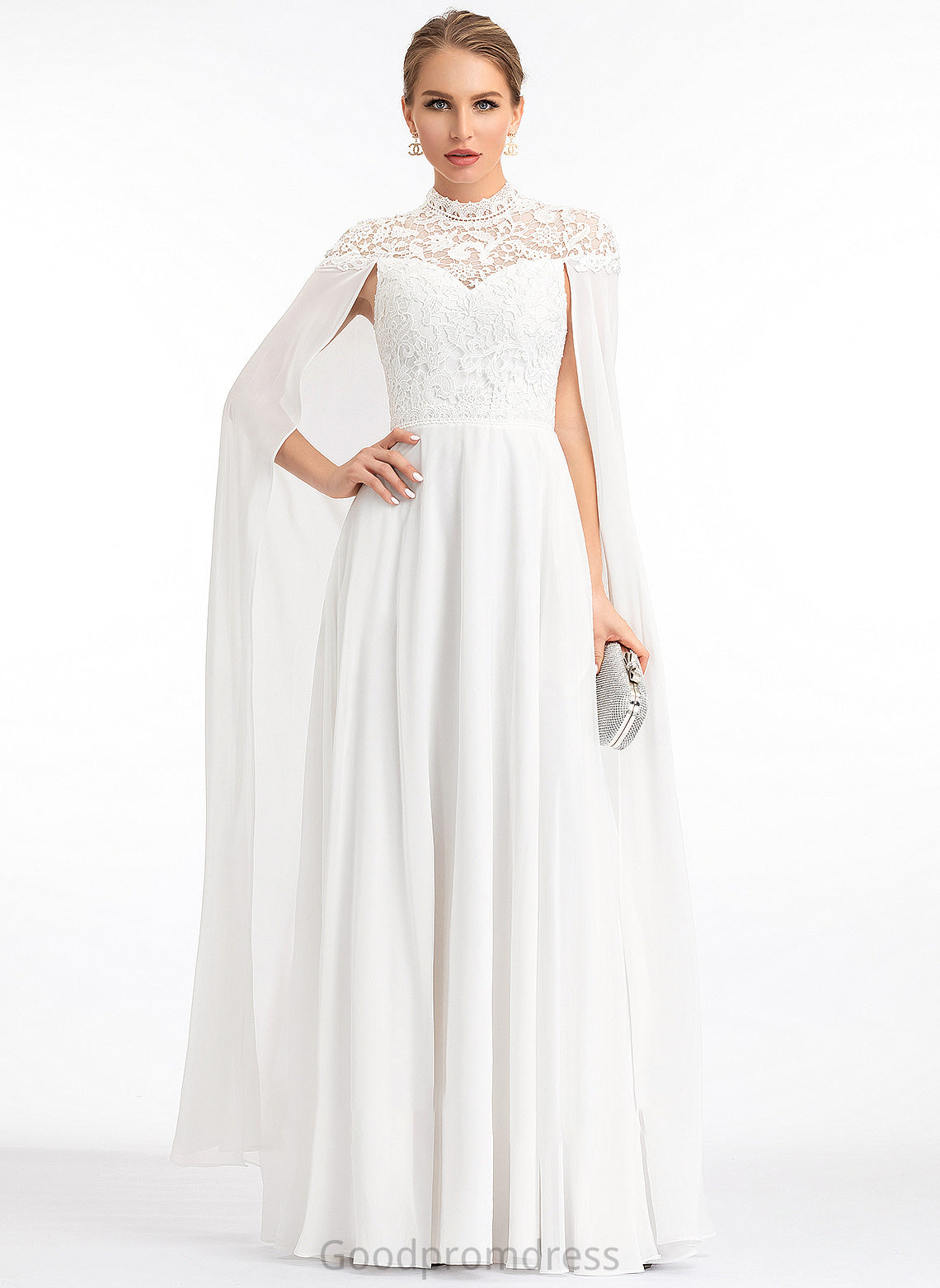 Floor-Length Neck Wedding Dress Chiffon A-Line High Xiomara Wedding Dresses