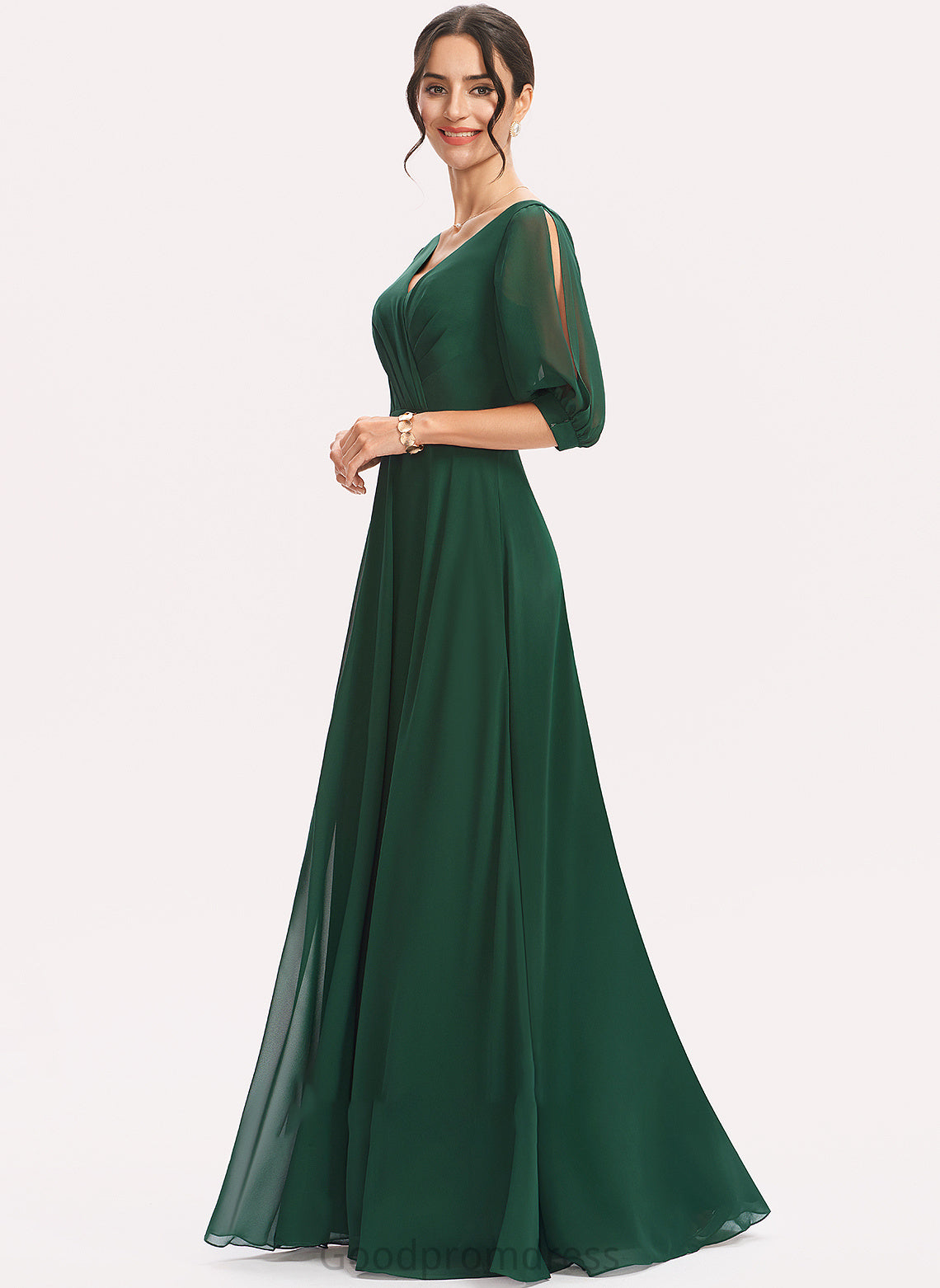Embellishment Floor-Length Length Silhouette Ruffle Neckline Fabric A-Line V-neck Macie A-Line/Princess Natural Waist Bridesmaid Dresses