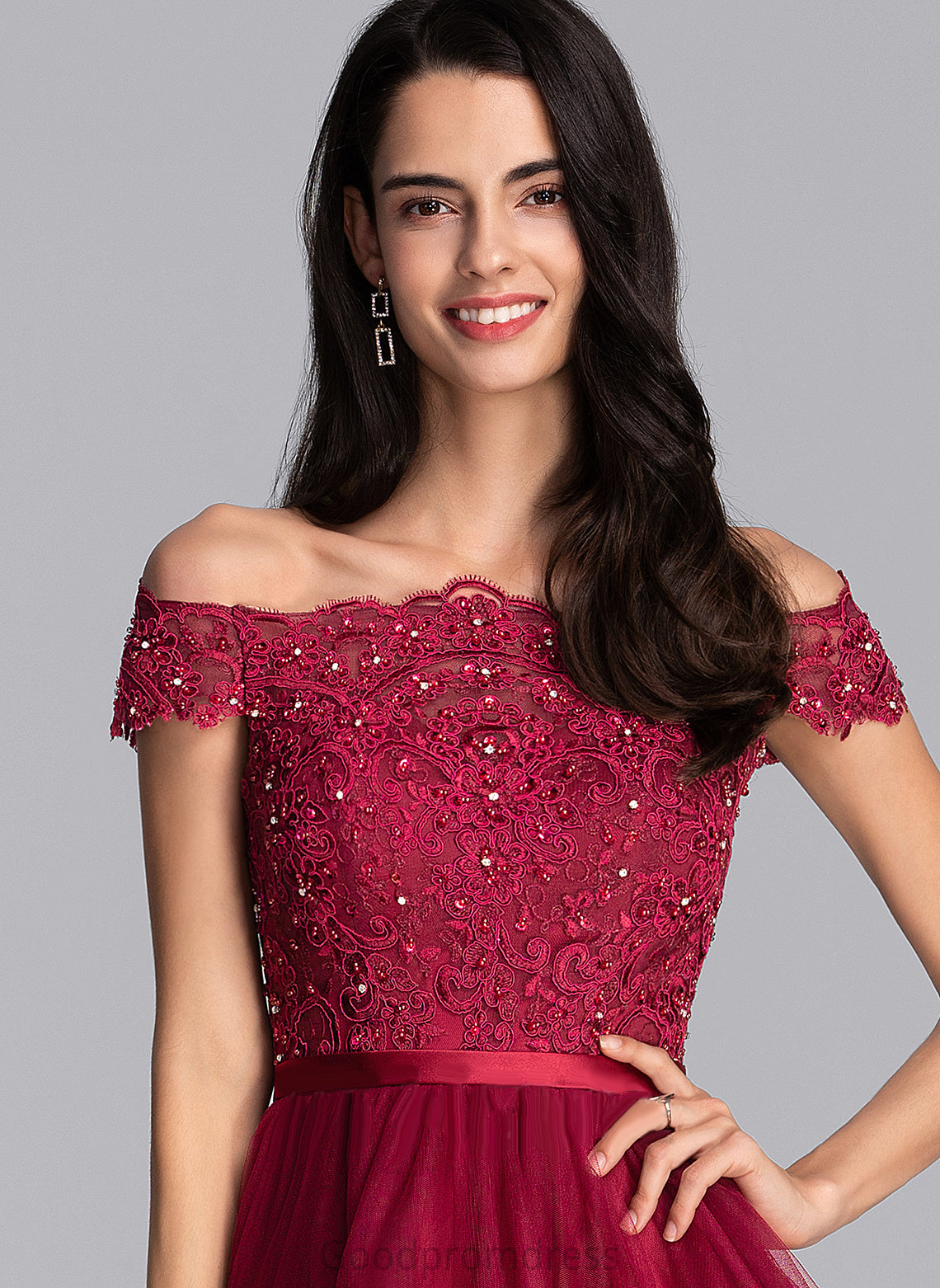 Tulle Dress Off-the-Shoulder Lace A-Line Keyla Sequins Beading With Homecoming Knee-Length Homecoming Dresses