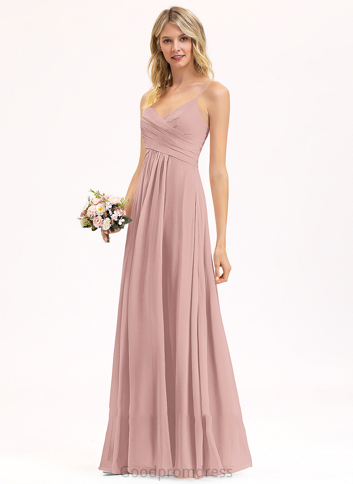 Fabric A-Line Silhouette V-neck Floor-Length Ruffle Length Neckline Embellishment Aryana A-Line/Princess Empire Waist Bridesmaid Dresses