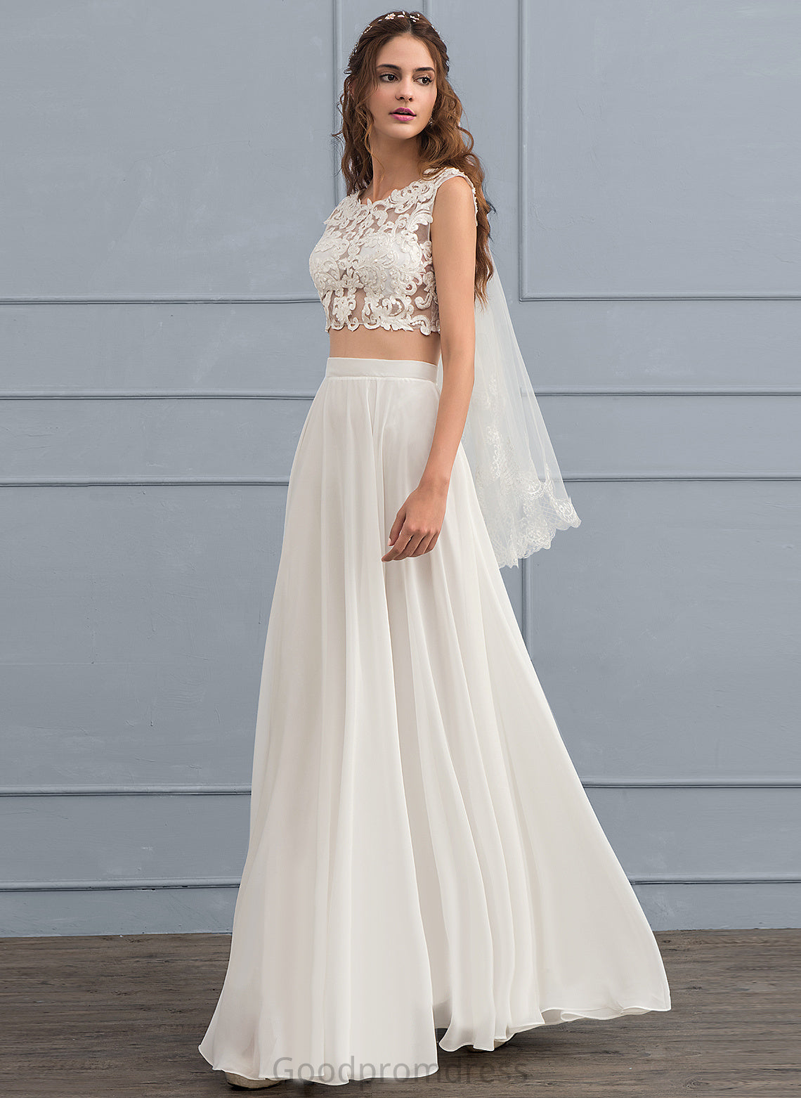 Lace Wedding Dresses Wedding Floor-Length Dress A-Line Sequins Chiffon Beading Mikaela With