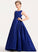 Satin Ball-Gown/Princess Scoop Bow(s) Karly With Train Junior Bridesmaid Dresses Sweep Neck