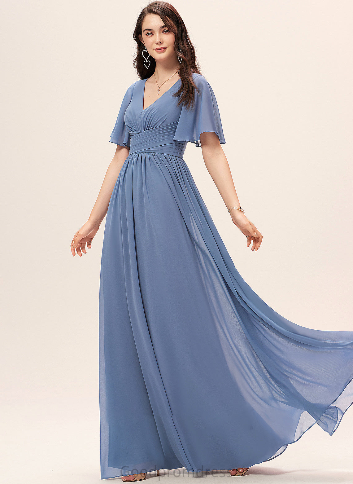 Ruffle V-neck Silhouette Embellishment Neckline Fabric Floor-Length A-Line Length Lara V-Neck A-Line/Princess Bridesmaid Dresses