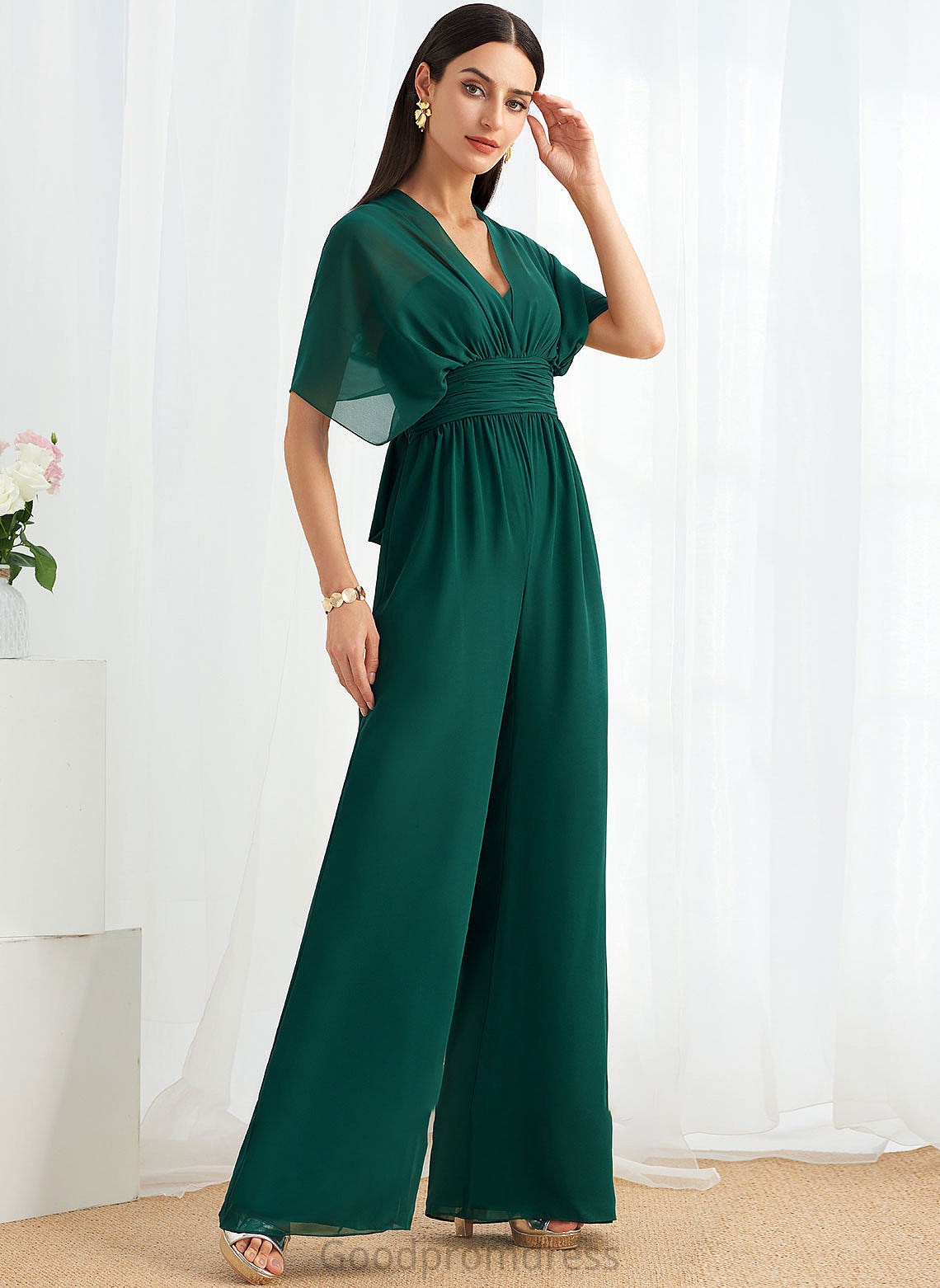 One-Shoulder Fabric Halter Embellishment Ruffle Length HighNeck V-neck Straps Floor-Length Neckline Jayla Bridesmaid Dresses