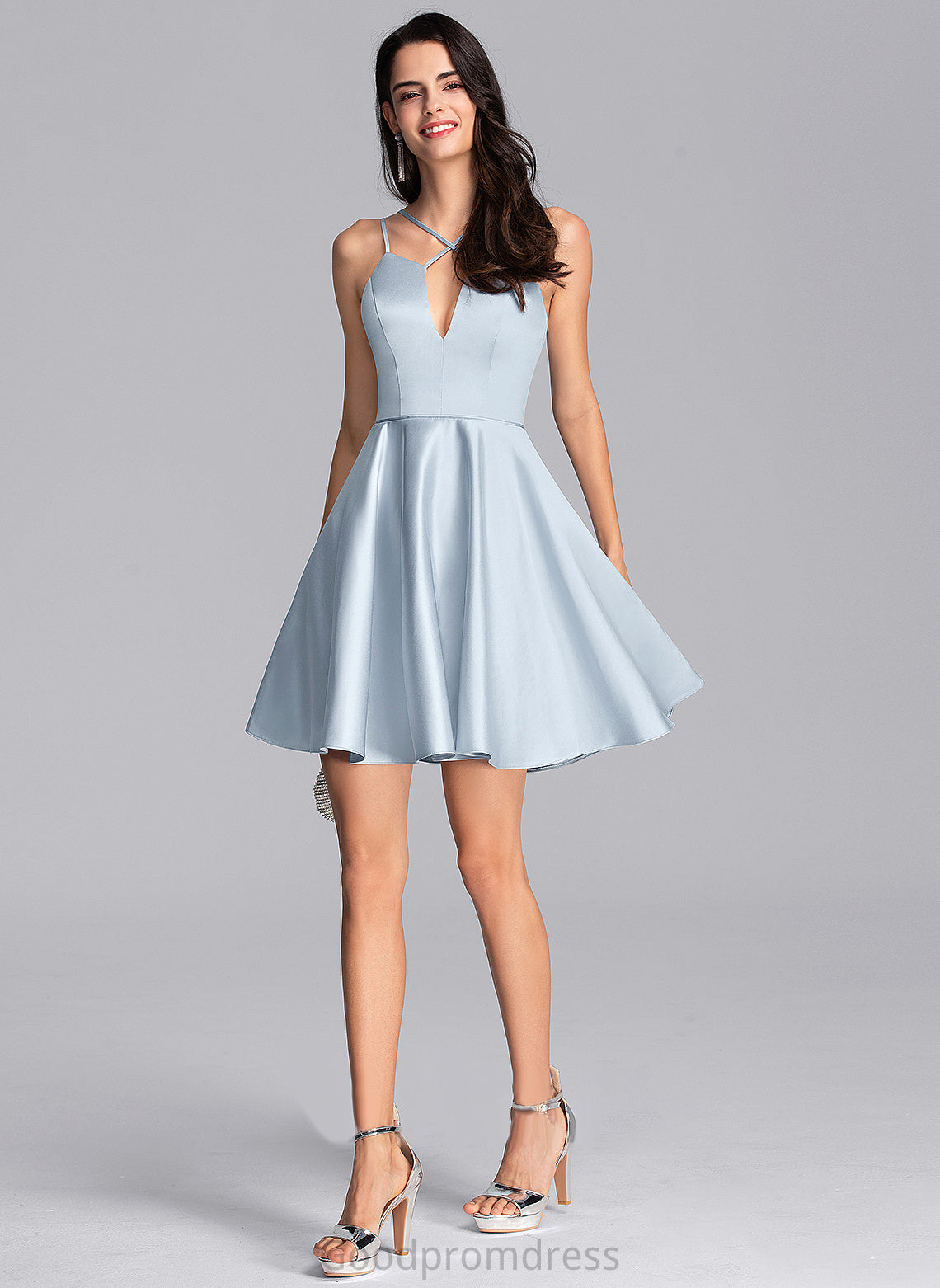 A-Line Prom Dresses Milagros V-neck Short/Mini Satin