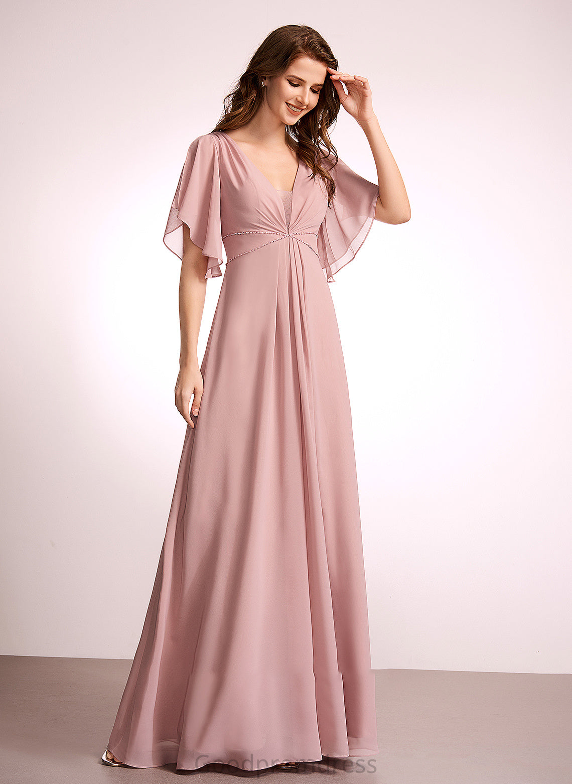 Neckline Straps Fabric Floor-Length V-neck A-Line Silhouette Length Alicia Sleeveless Natural Waist Floor Length Bridesmaid Dresses
