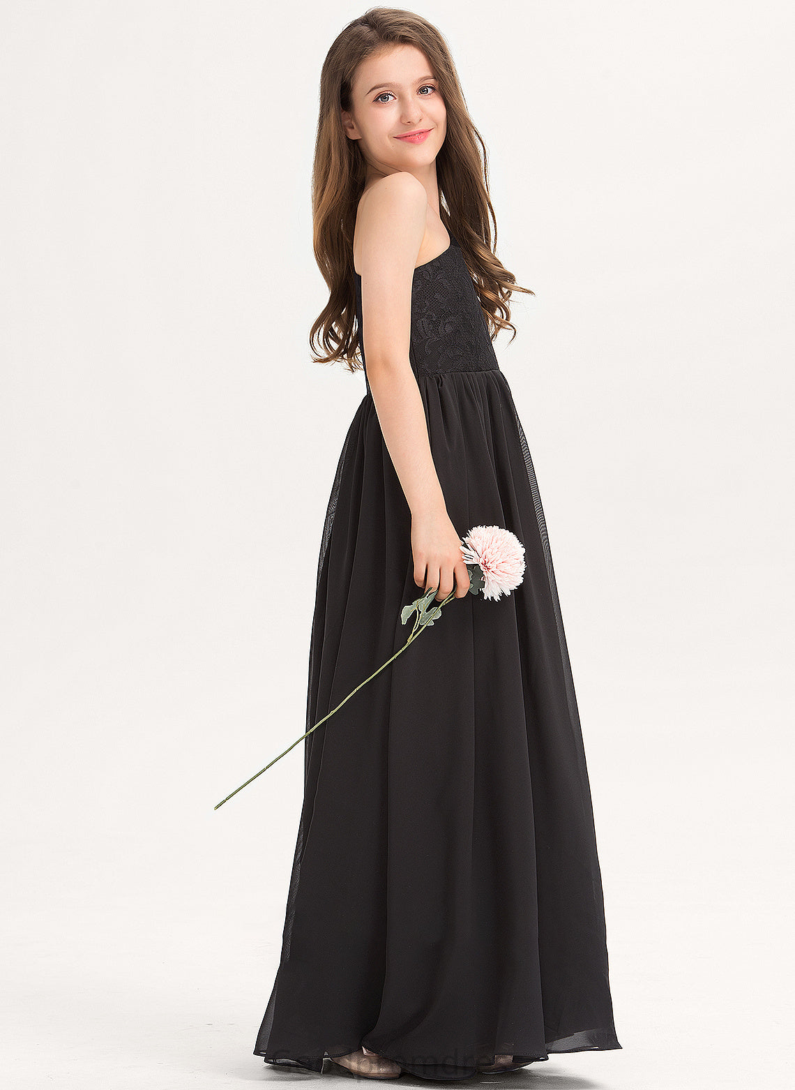 Aaliyah Lace Floor-Length Junior Bridesmaid Dresses Chiffon One-Shoulder A-Line