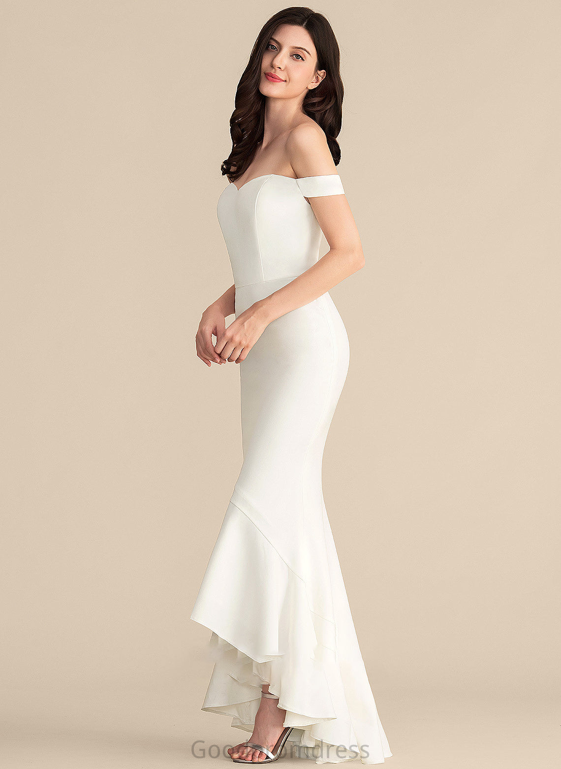 Asymmetrical Crepe Wedding Dresses Off-the-Shoulder Dress Stretch Wedding Paige Trumpet/Mermaid