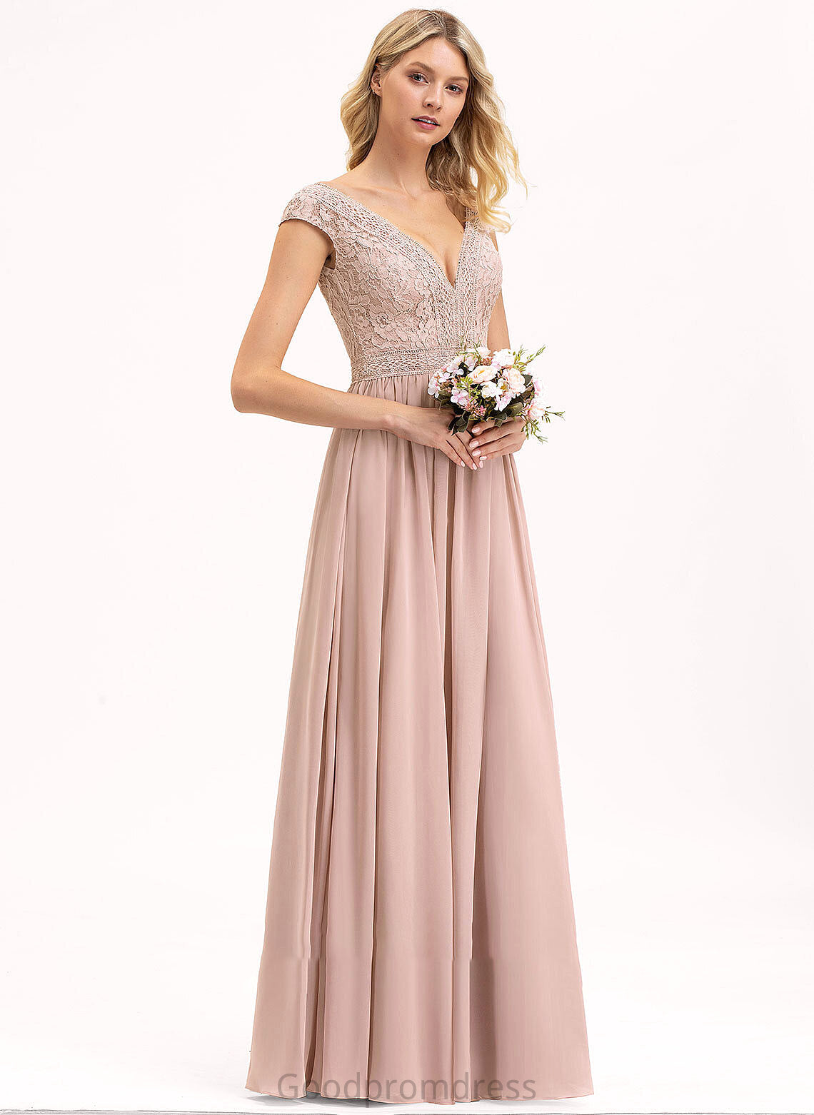 Silhouette Straps Lace A-Line Length Neckline Floor-Length Fabric V-neck Aliana Floor Length Natural Waist Bridesmaid Dresses