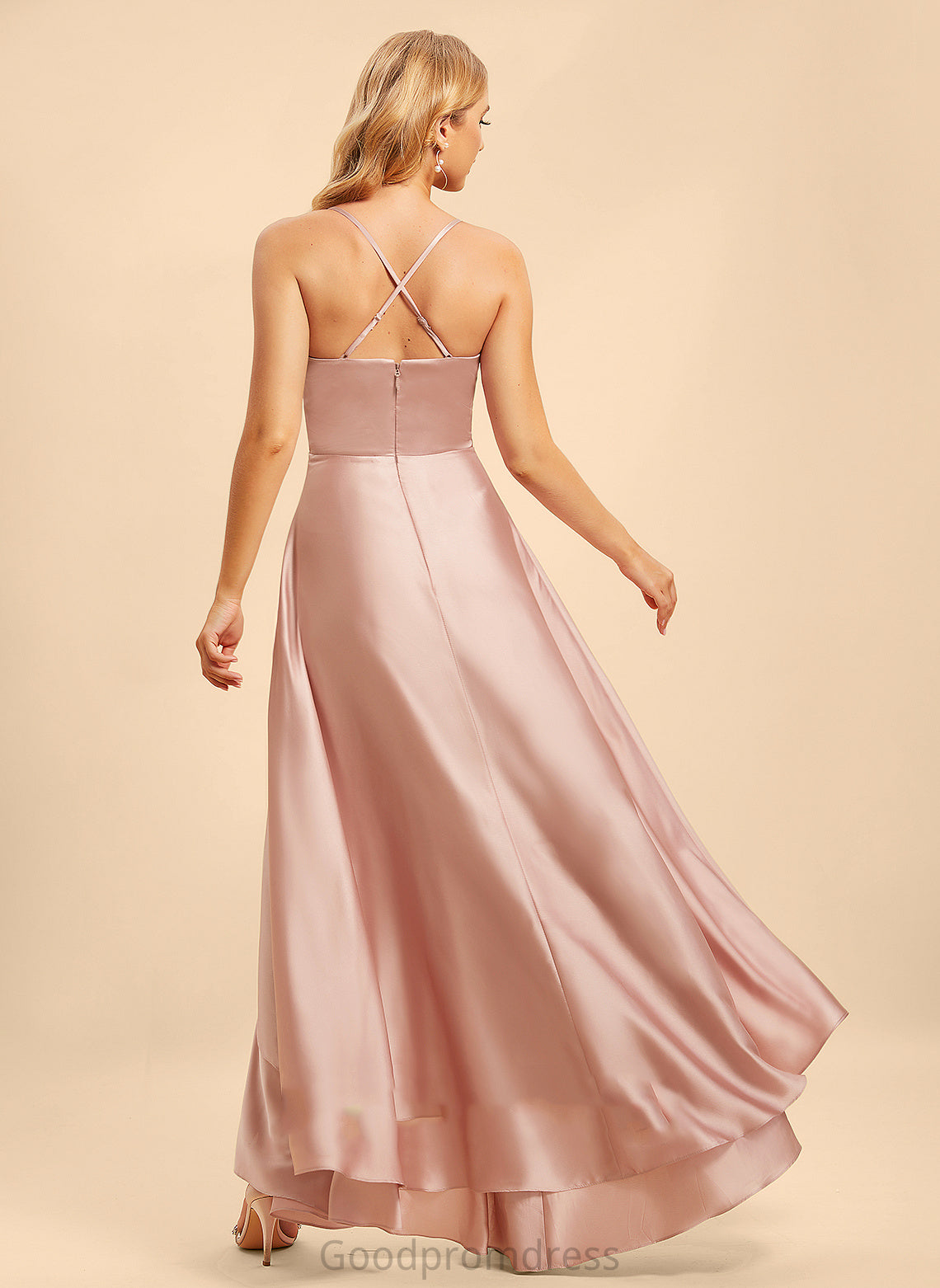 Fabric Asymmetrical Neckline V-neck Silhouette Embellishment A-Line Ruffle Length Ashley Floor Length Natural Waist Bridesmaid Dresses