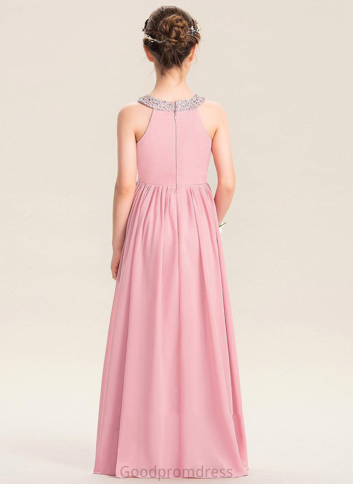 Lace Floor-Length Neck Junior Bridesmaid Dresses Sherlyn Chiffon Beading Ruffle Scoop A-Line With Sequins