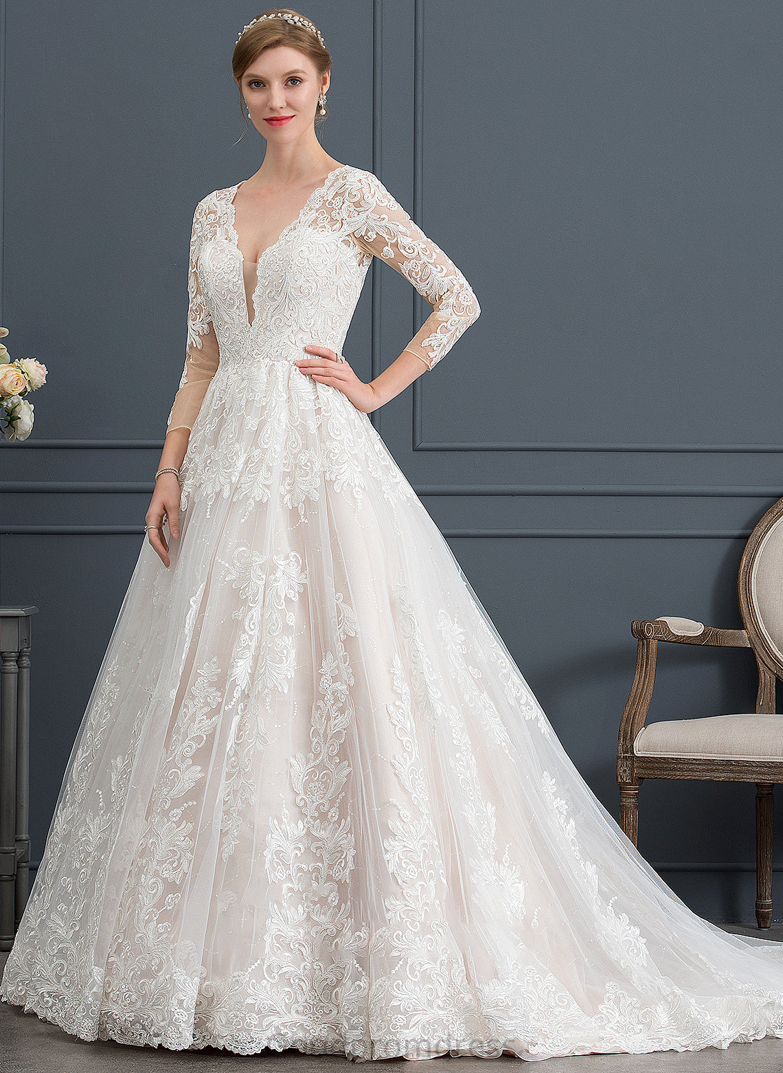 Wedding Aileen Wedding Dresses Dress Train Chapel V-neck Tulle Ball-Gown/Princess