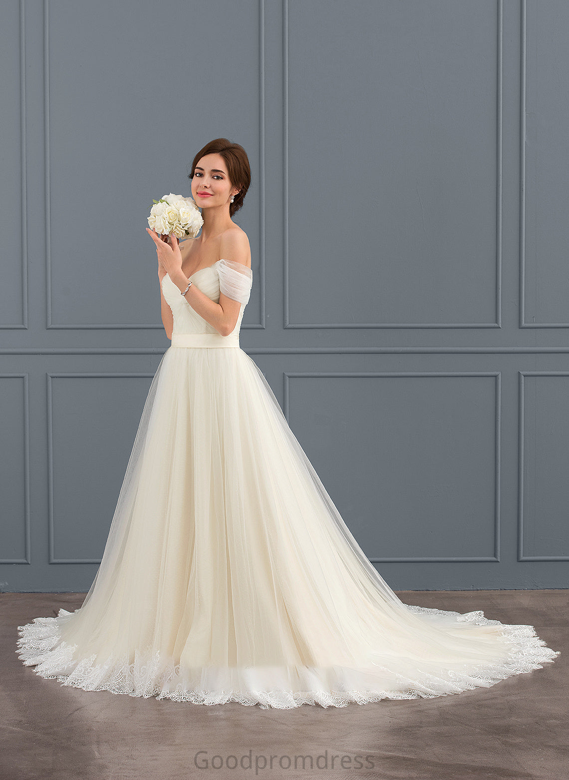 Dress Wedding Dresses Train Lace With Court Off-the-Shoulder Belinda Tulle Ball-Gown/Princess Ruffle Wedding
