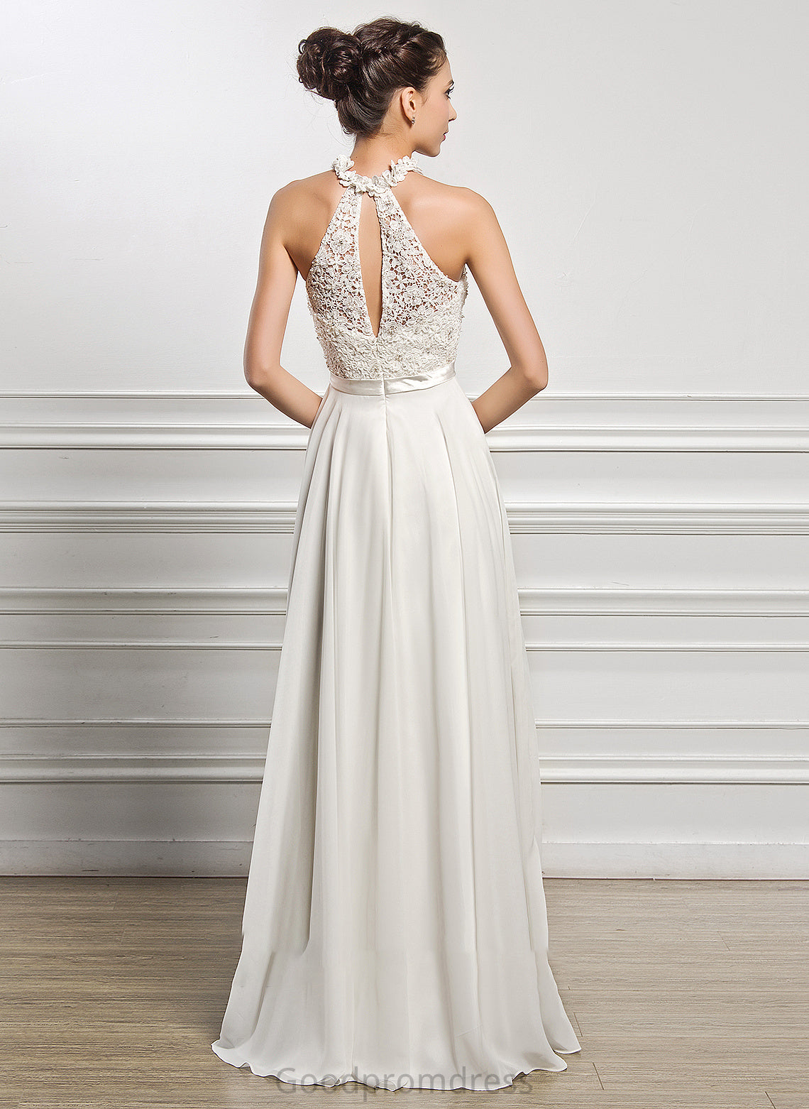 Wedding A-Line Kailee Chiffon Sequins Wedding Dresses Scoop Dress With Beading Floor-Length Neck