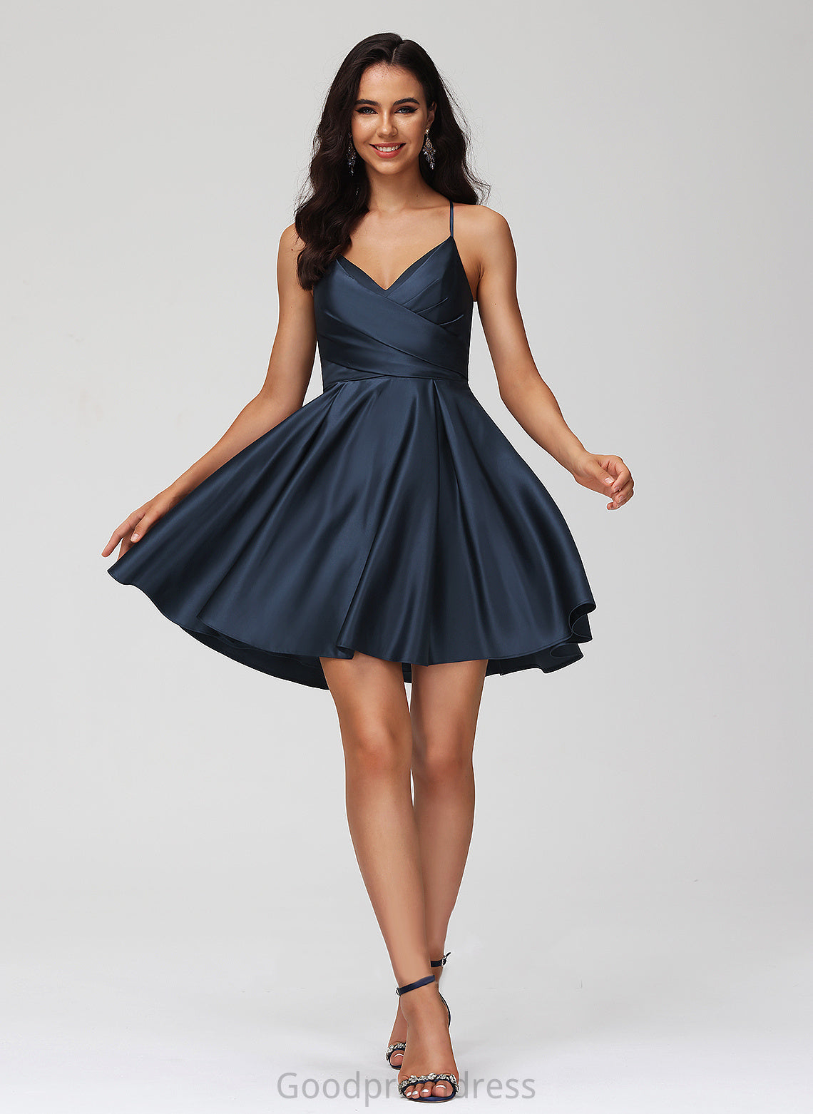 Homecoming Homecoming Dresses V-neck Dress Pleated Charity Short/Mini Satin With A-Line
