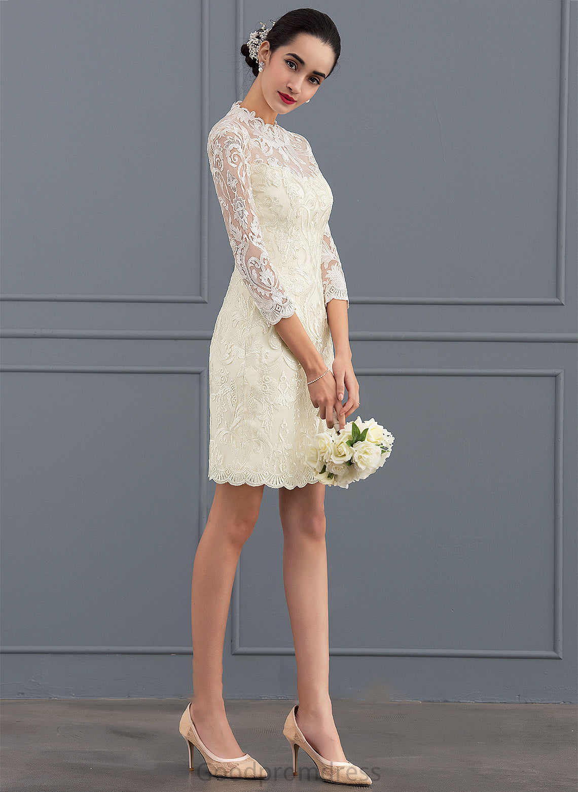 Dress Lace Sheath/Column Alison Knee-Length Wedding Wedding Dresses Neck High
