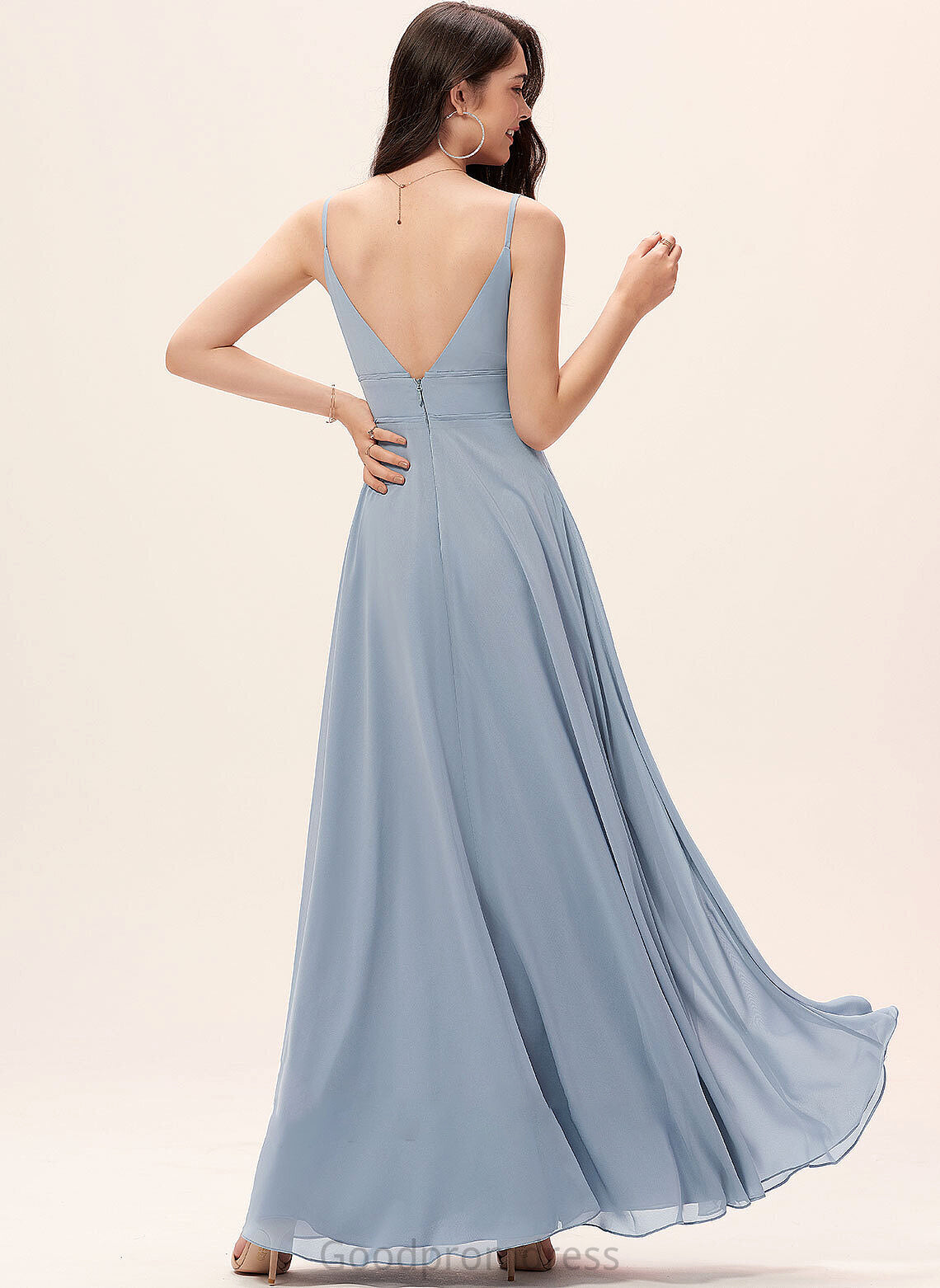 A-Line Silhouette Neckline Length Straps V-neck Fabric Floor-Length Nadia Sleeveless V-Neck A-Line/Princess Bridesmaid Dresses