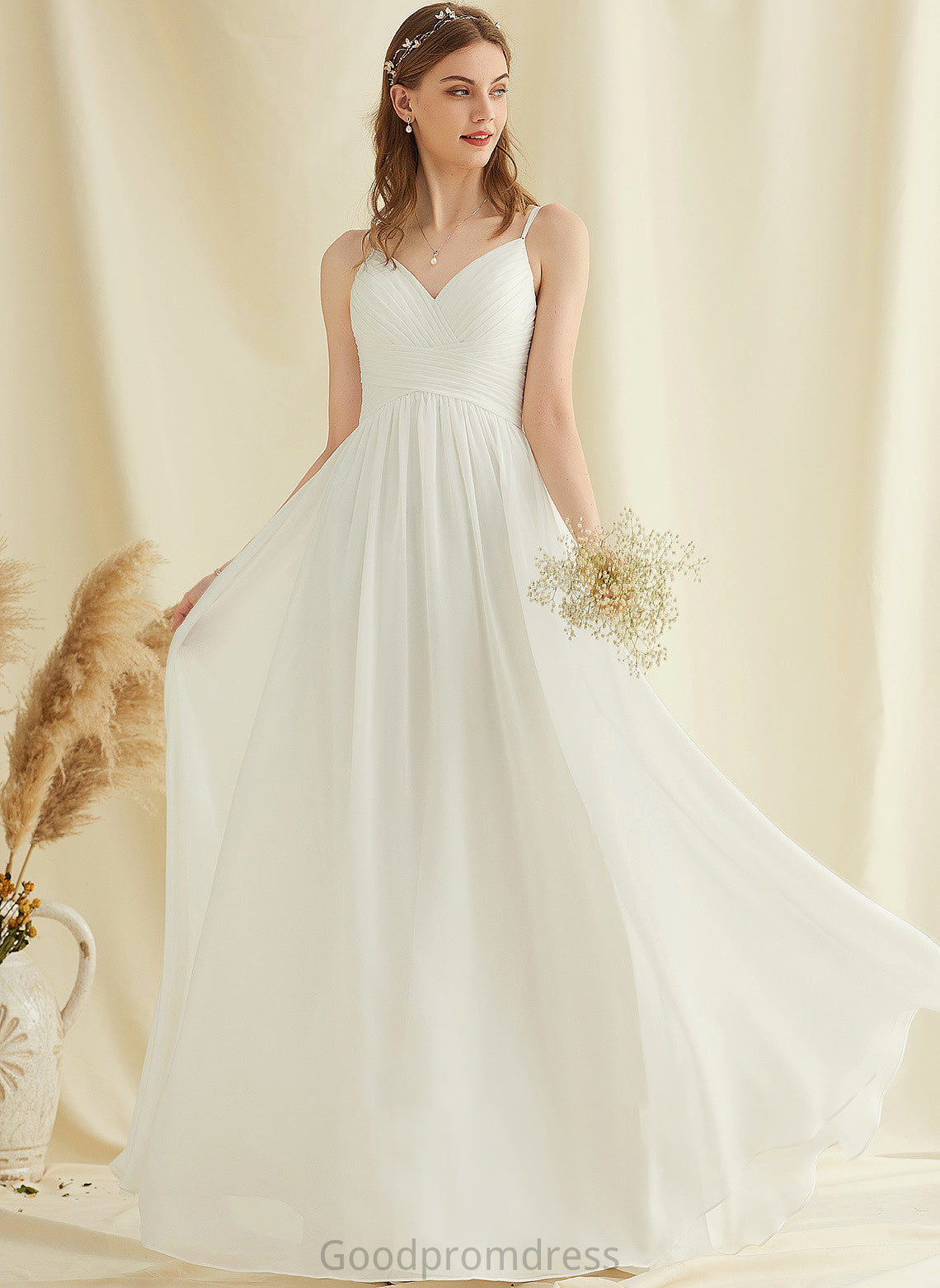 With Floor-Length Dress Wedding Dresses Wedding Tiana Lace Chiffon A-Line V-neck