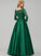 Floor-Length Sequins Prom Dresses Frances Pockets Beading V-neck Lace Satin With Ball-Gown/Princess
