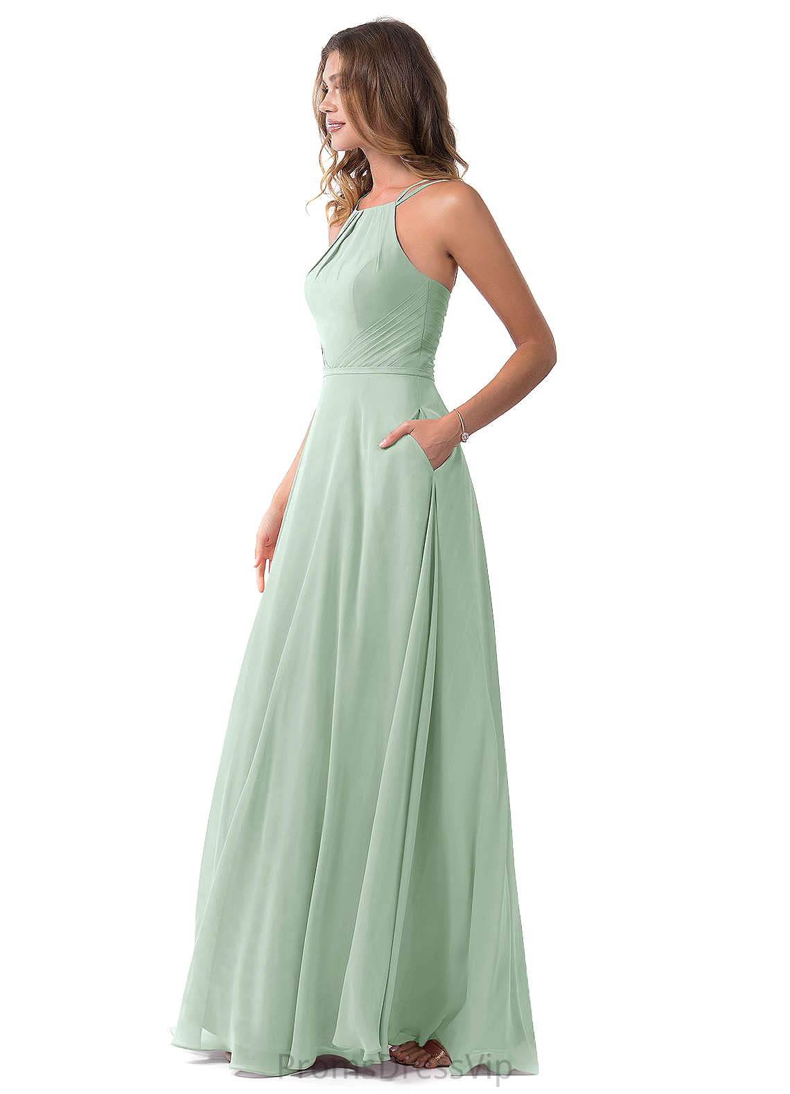 Yasmin Floor Length A-Line/Princess Sleeveless Spaghetti Staps Natural Waist Bridesmaid Dresses