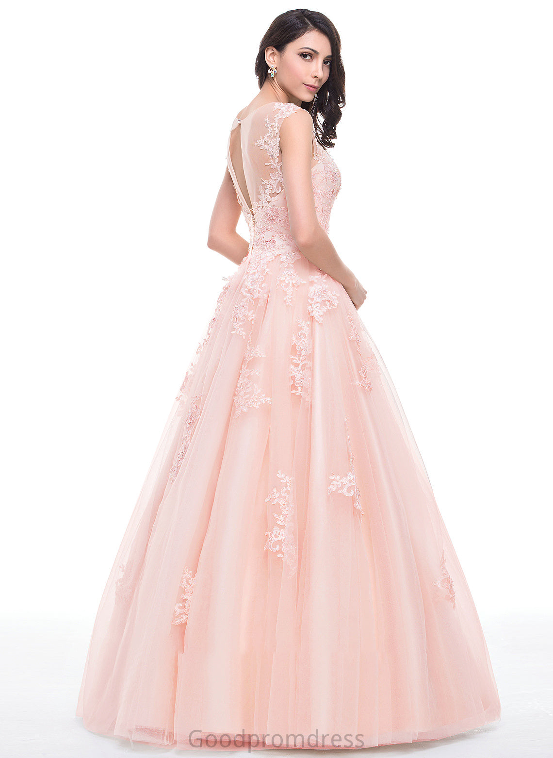 Angel With Appliques Sequins Prom Dresses Scoop Beading Ball-Gown/Princess Floor-Length Tulle Lace Neck