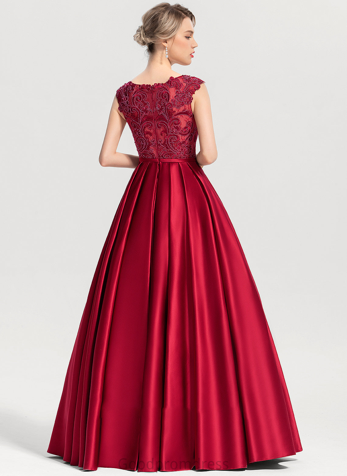 Neck Ball-Gown/Princess Prom Dresses Keely Satin Floor-Length Scoop Sequins With