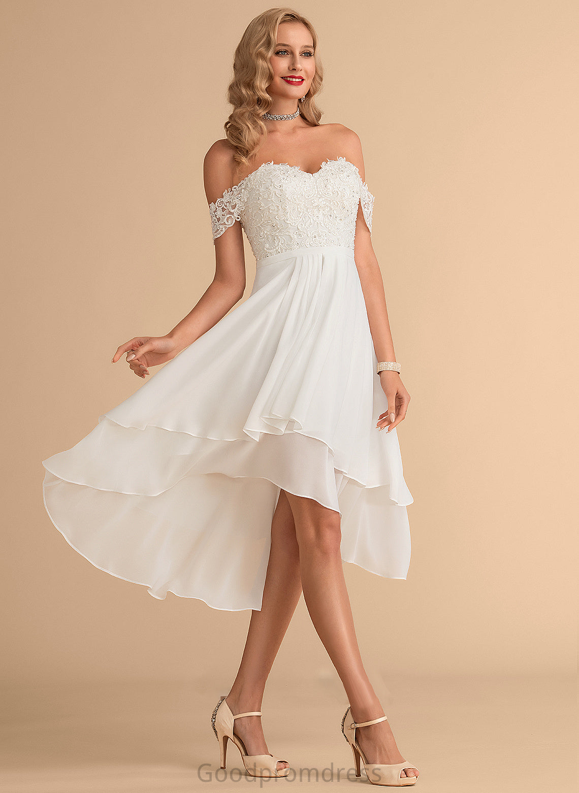 Lace A-Line With Sequins Chiffon Wedding Beading Andrea Wedding Dresses Asymmetrical Dress