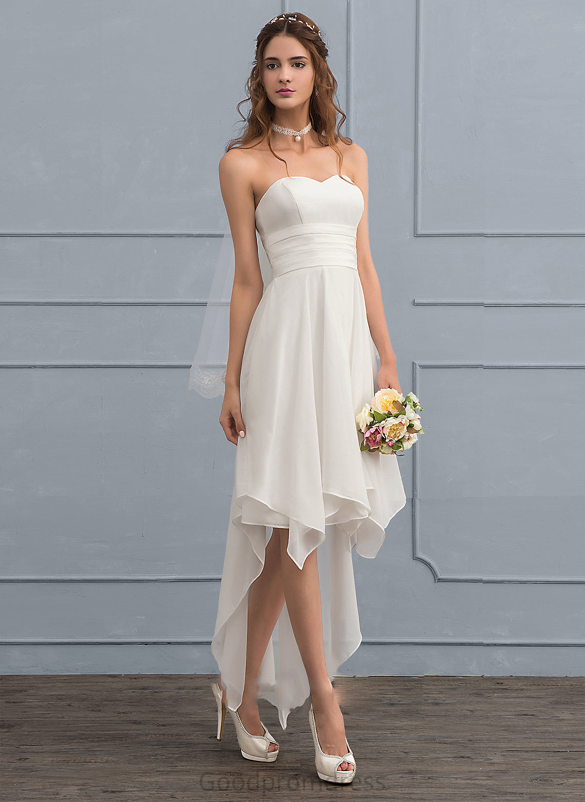 Ruffle Asymmetrical Wedding Dresses A-Line Chiffon With Dress Wedding Sweetheart Trudie