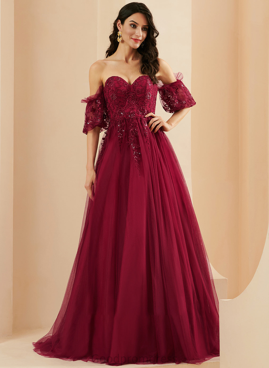 Sweetheart Sequins Tulle Prom Dresses Sweep With Train Ball-Gown/Princess Kaylah
