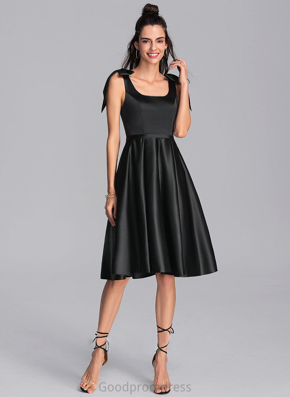 Bow(s) Homecoming Homecoming Dresses Satin Amirah Dress A-Line With Square Knee-Length Neckline