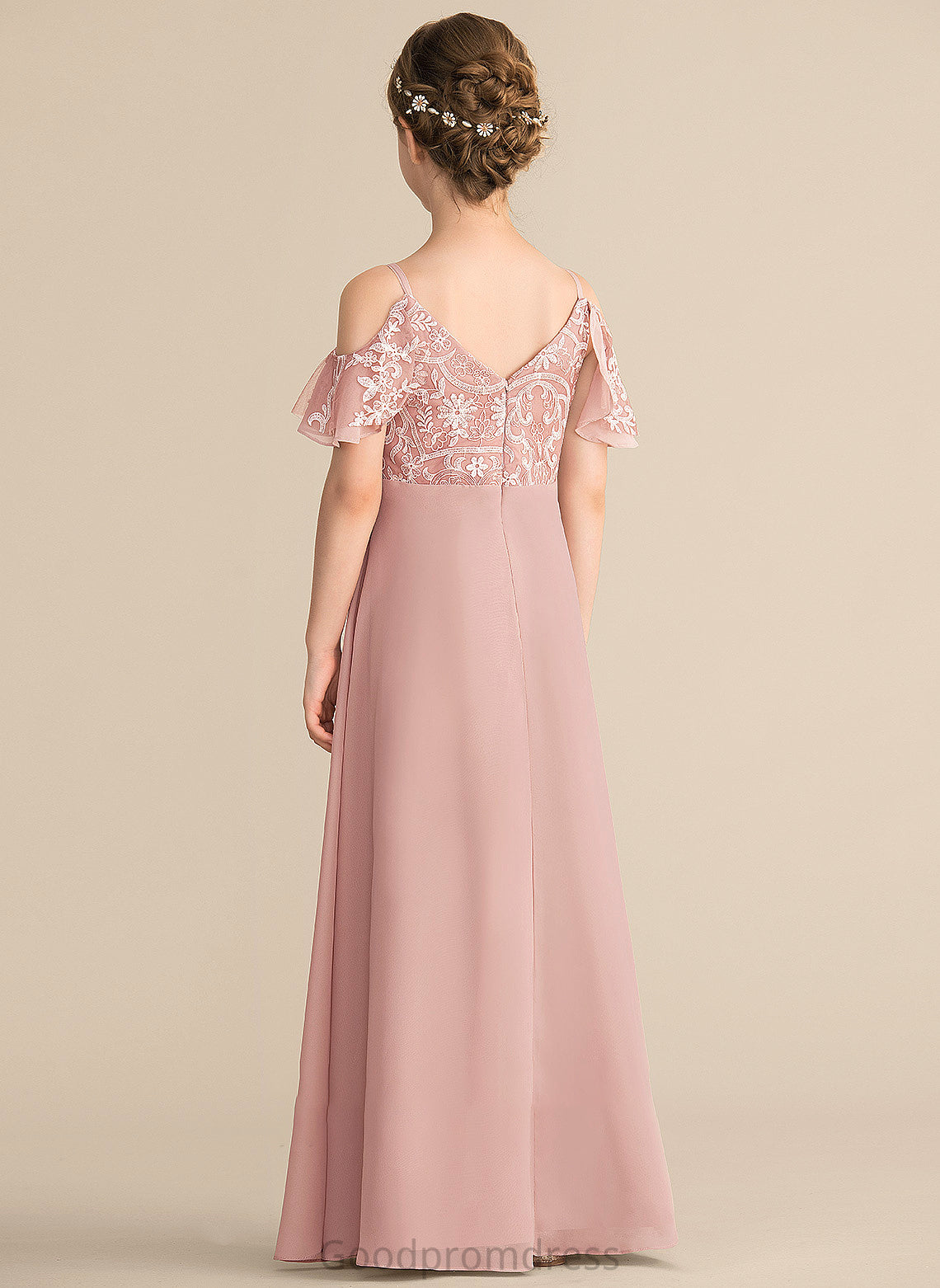 V-neck A-Line Chiffon Sophie Junior Bridesmaid Dresses Lace Floor-Length