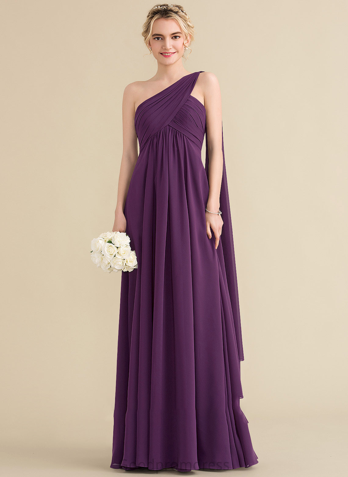 Ruffle Fabric One-Shoulder A-Line Embellishment Silhouette Length Floor-Length Neckline Jayden Sleeveless V-Neck Bridesmaid Dresses
