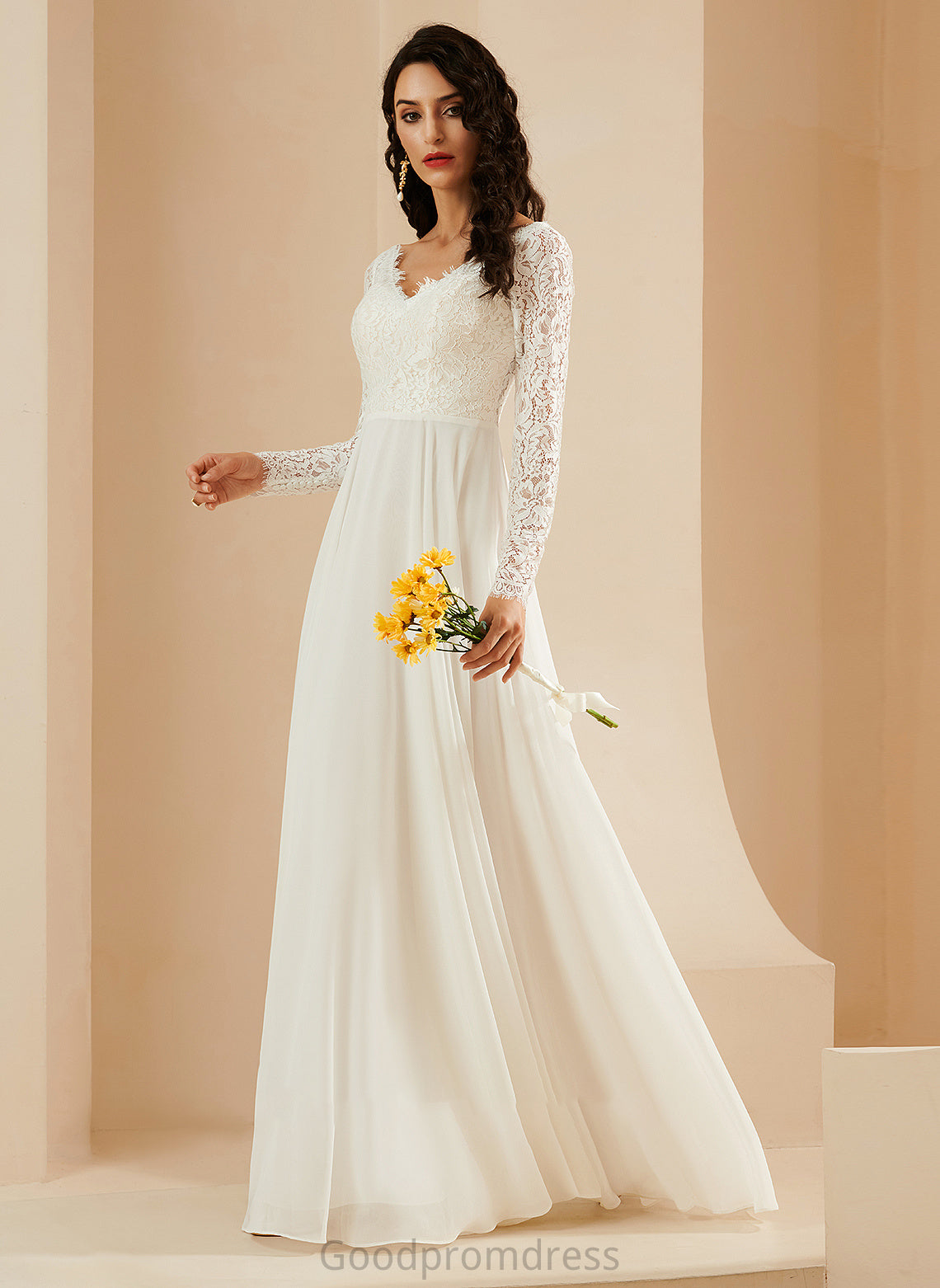 With Wedding Dresses A-Line Sweep Dress Stacy Lace Wedding Train V-neck