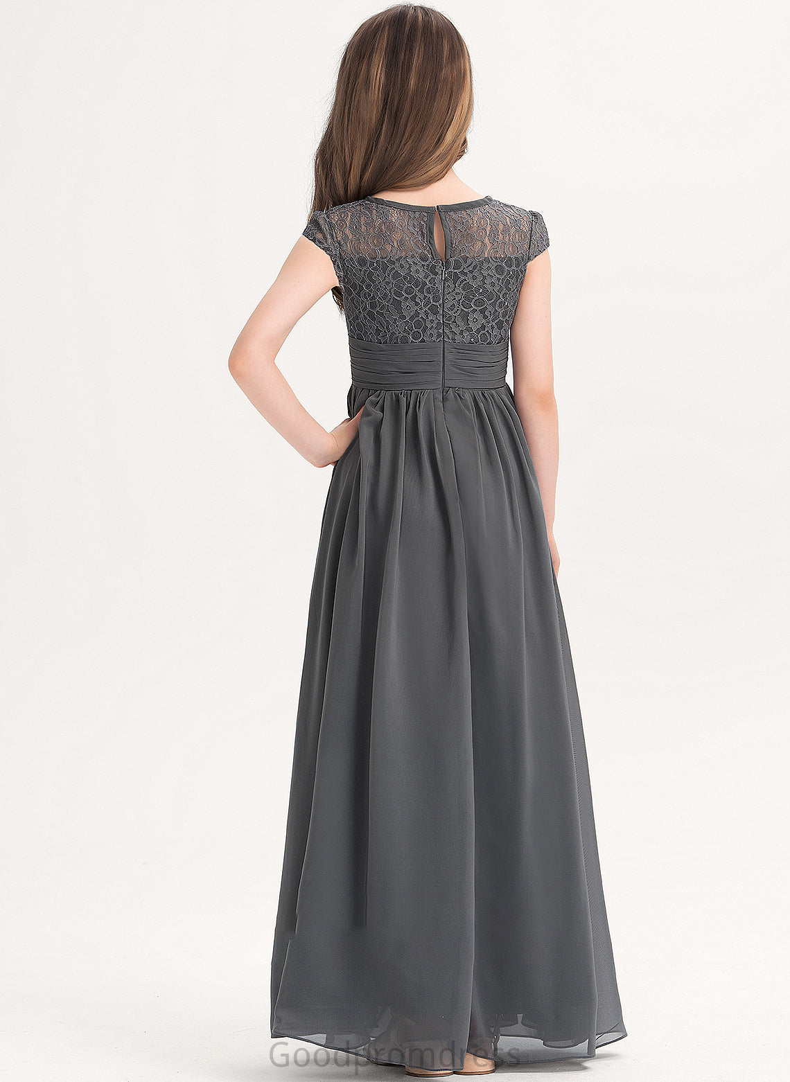 Lace Junior Bridesmaid Dresses Floor-Length A-Line With Scoop Chiffon Ruffle Mariam Neck