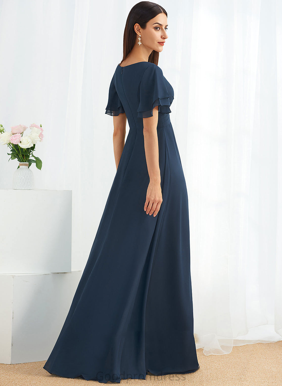 Length Floor-Length Silhouette Embellishment Fabric Neckline SplitFront A-Line V-neck Krista A-Line/Princess Halter Bridesmaid Dresses