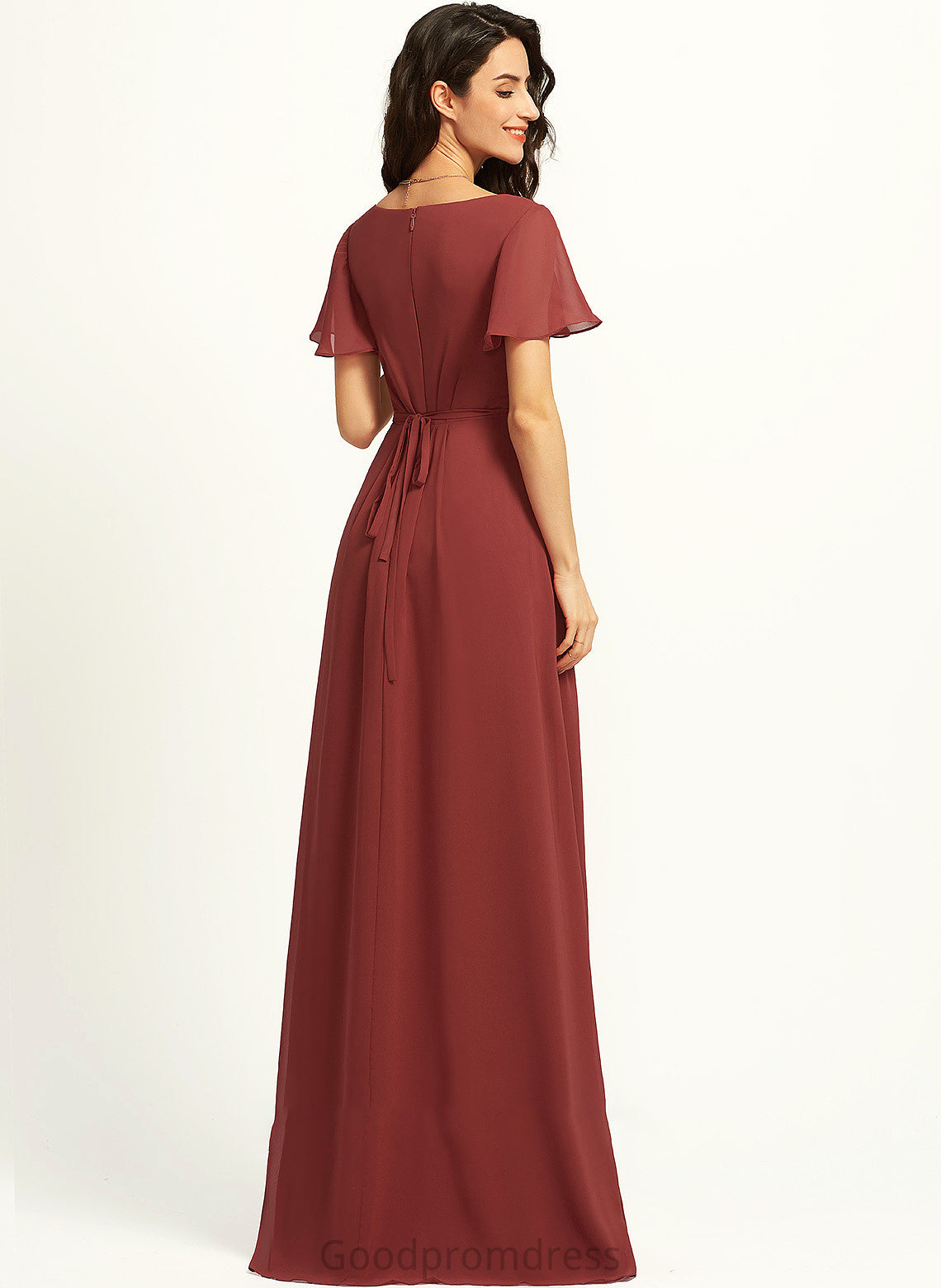 Fabric Length SplitFront Silhouette Floor-Length A-Line Embellishment V-neck Neckline Peggie A-Line/Princess Sleeveless Bridesmaid Dresses
