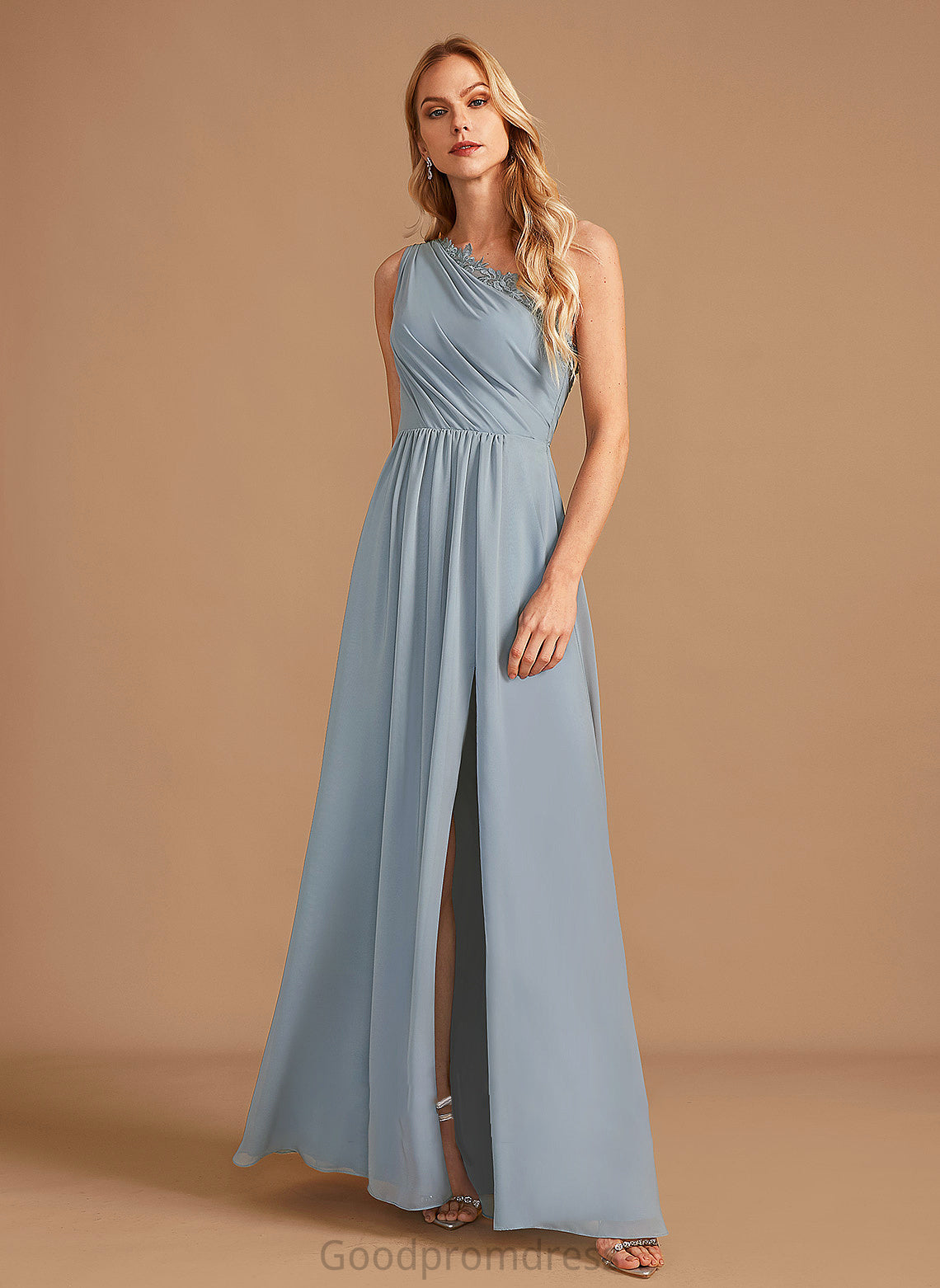 One-Shoulder Sequins Floor-Length A-Line Embellishment Neckline Fabric Length Lace Silhouette Holly Natural Waist Bridesmaid Dresses