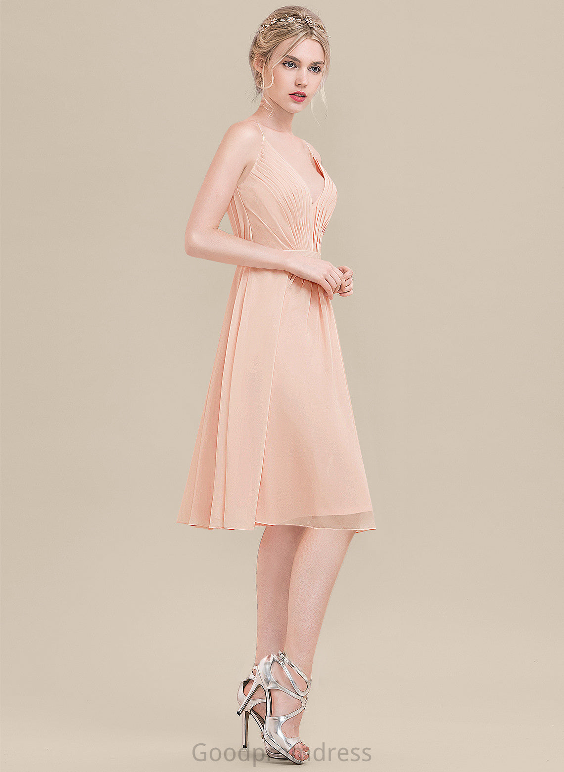 Neckline Embellishment V-neck Fabric Ruffle Length Knee-Length A-Line Silhouette Skye A-Line/Princess Short Sleeves Bridesmaid Dresses