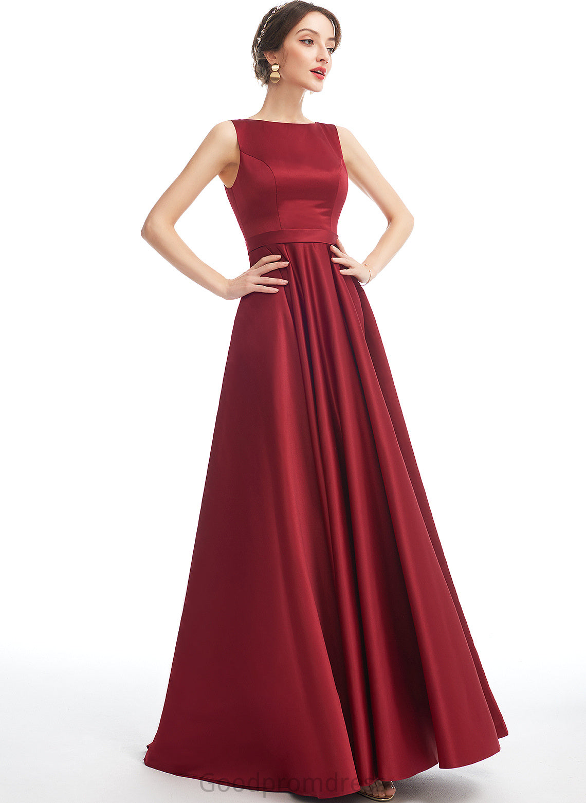 Floor-Length ScoopNeck Straps Neckline Length Fabric Silhouette Satin A-Line Judy Floor Length Sleeveless Bridesmaid Dresses