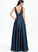 V-neck Satin Sanaa Split Floor-Length With Pockets Prom Dresses Lace Sequins Front A-Line