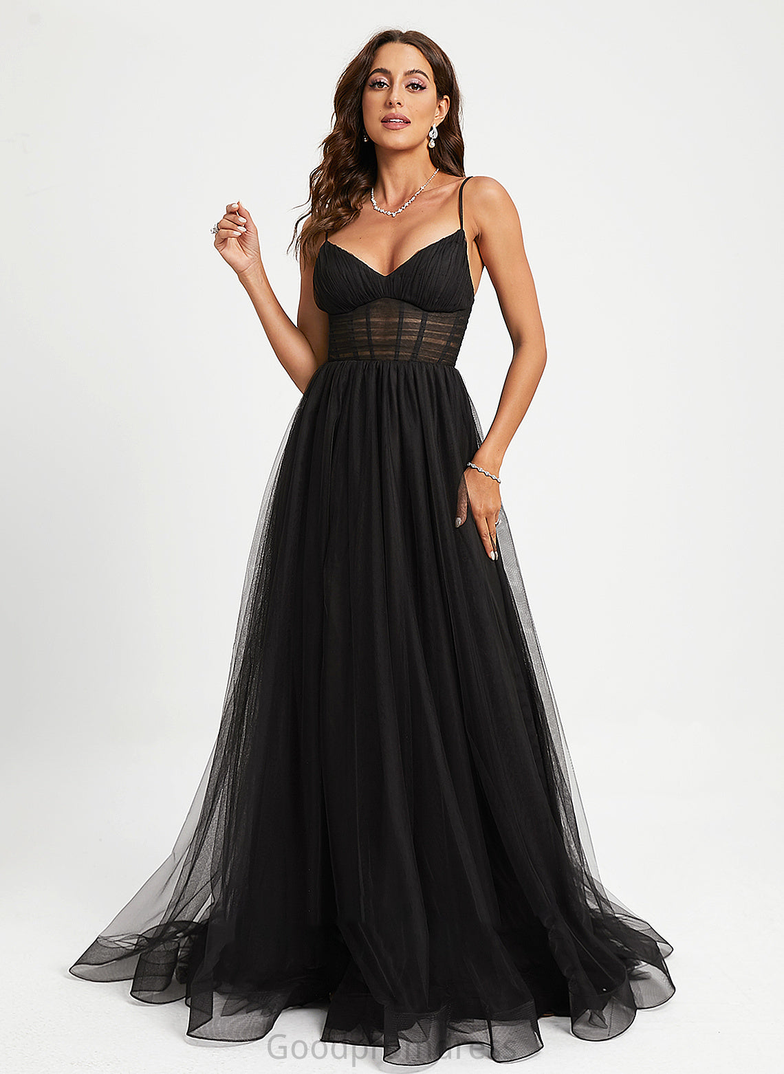 Tulle V-neck Pleated With Sweep Kimora Prom Dresses Train Ball-Gown/Princess