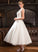 Beading Dress Wedding With Wedding Dresses Sequins Bryanna Tulle Tea-Length Ball-Gown/Princess Lace Scoop Neck