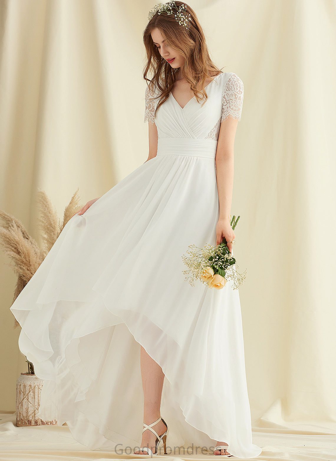 Lace V-neck Chiffon A-Line Angelica Dress Wedding Asymmetrical Wedding Dresses