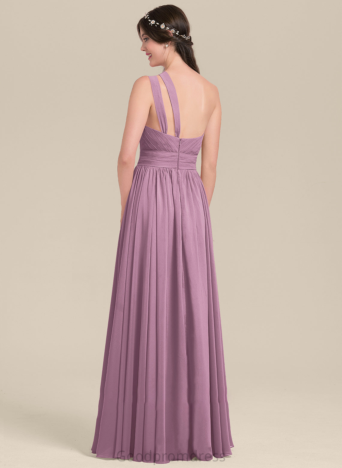 Floor-Length Length Neckline One-Shoulder A-Line Fabric Silhouette Ruffle Embellishment Natalee Sleeveless Floor Length Bridesmaid Dresses
