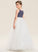 Trinity Neck With Junior Bridesmaid Dresses Floor-Length Ruffle A-Line Scoop Chiffon Tulle