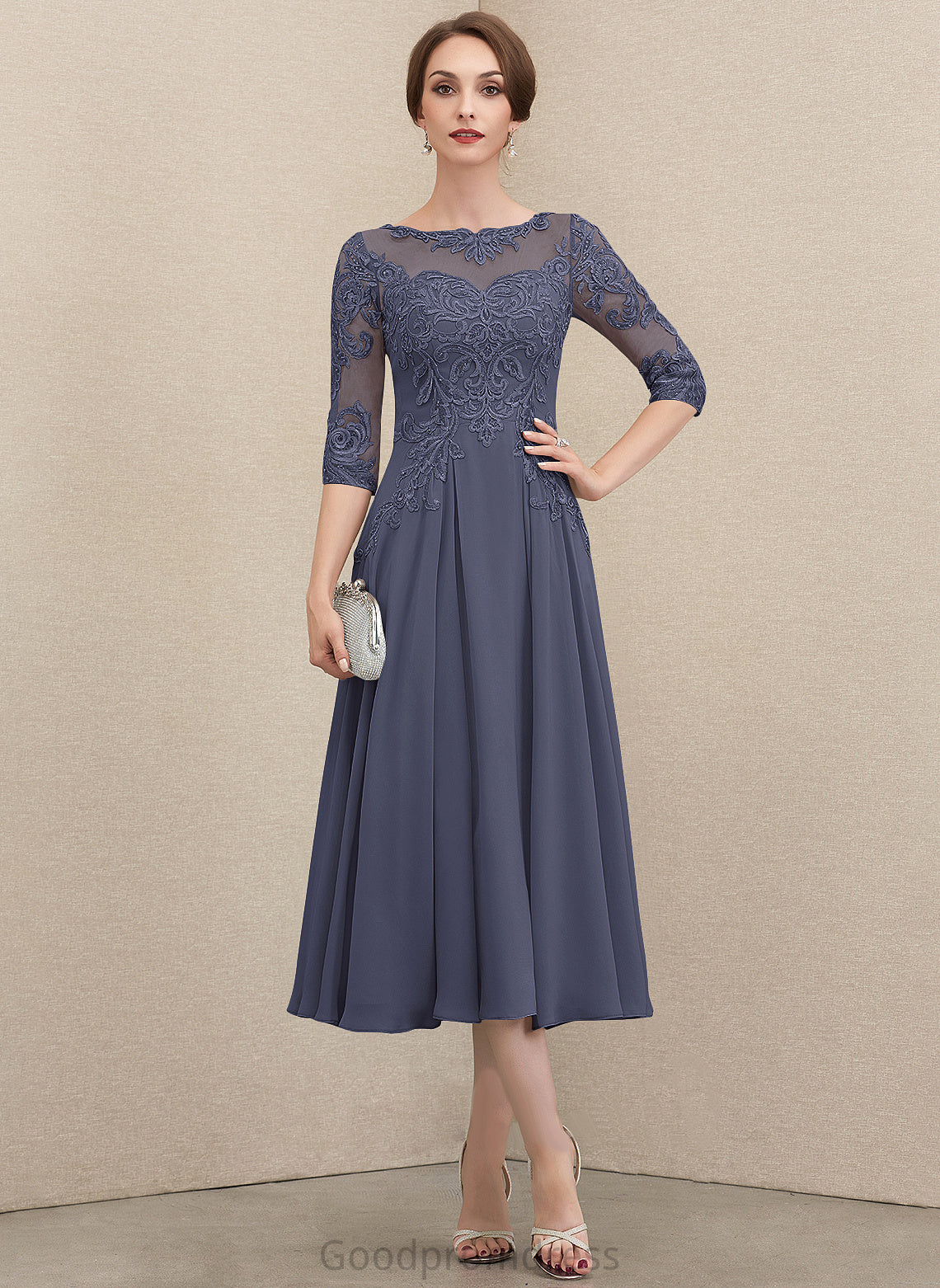 Lace Neck Dresses Chiffon Formal Dresses A-line Isis Round