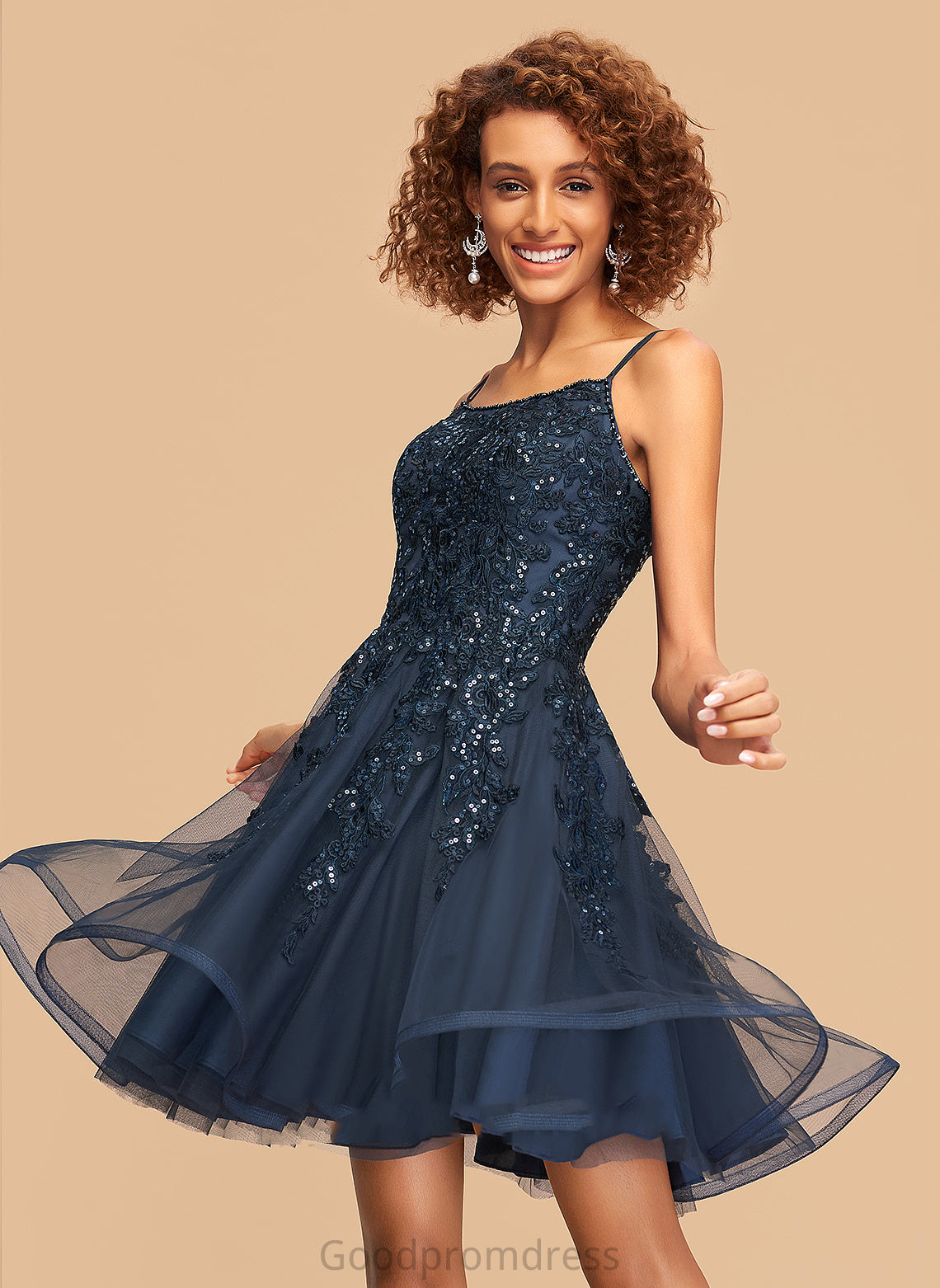 Homecoming Sequins With Neckline Beading A-Line Lace Homecoming Dresses Tulle Carley Dress Short/Mini Square