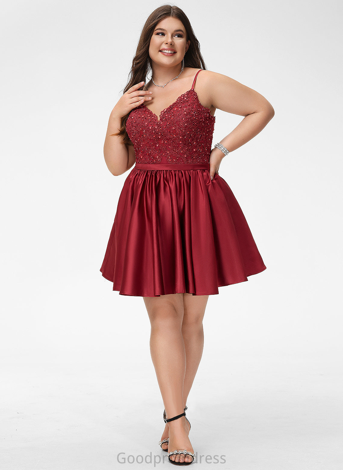 Homecoming Dresses Lace With Beading V-neck Short/Mini Homecoming Dress A-Line Satin Phoenix