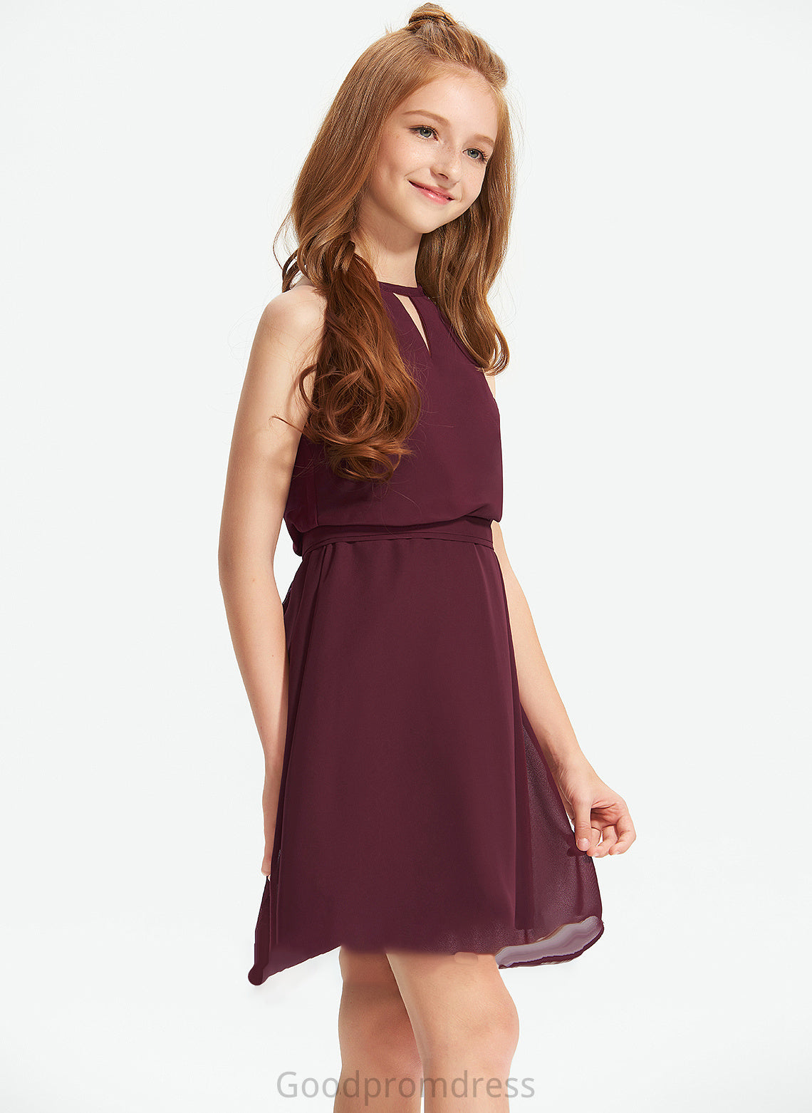 Bow(s) Chiffon With Neck Poll Junior Bridesmaid Dresses Scoop Knee-Length A-Line